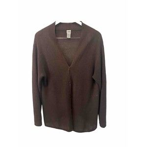 EILEEN FISHER RAMIE V-NECK BOXY DEEP BRONZE BUTTON FRONT CARDIGAN SWEATER M